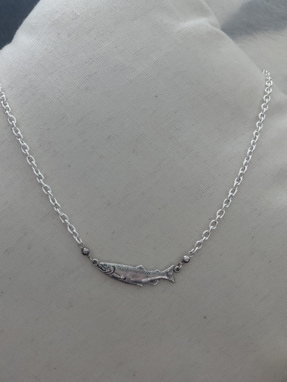 Sterling Silver Fish Charm Necklace - Women's Silver Pendant Chain